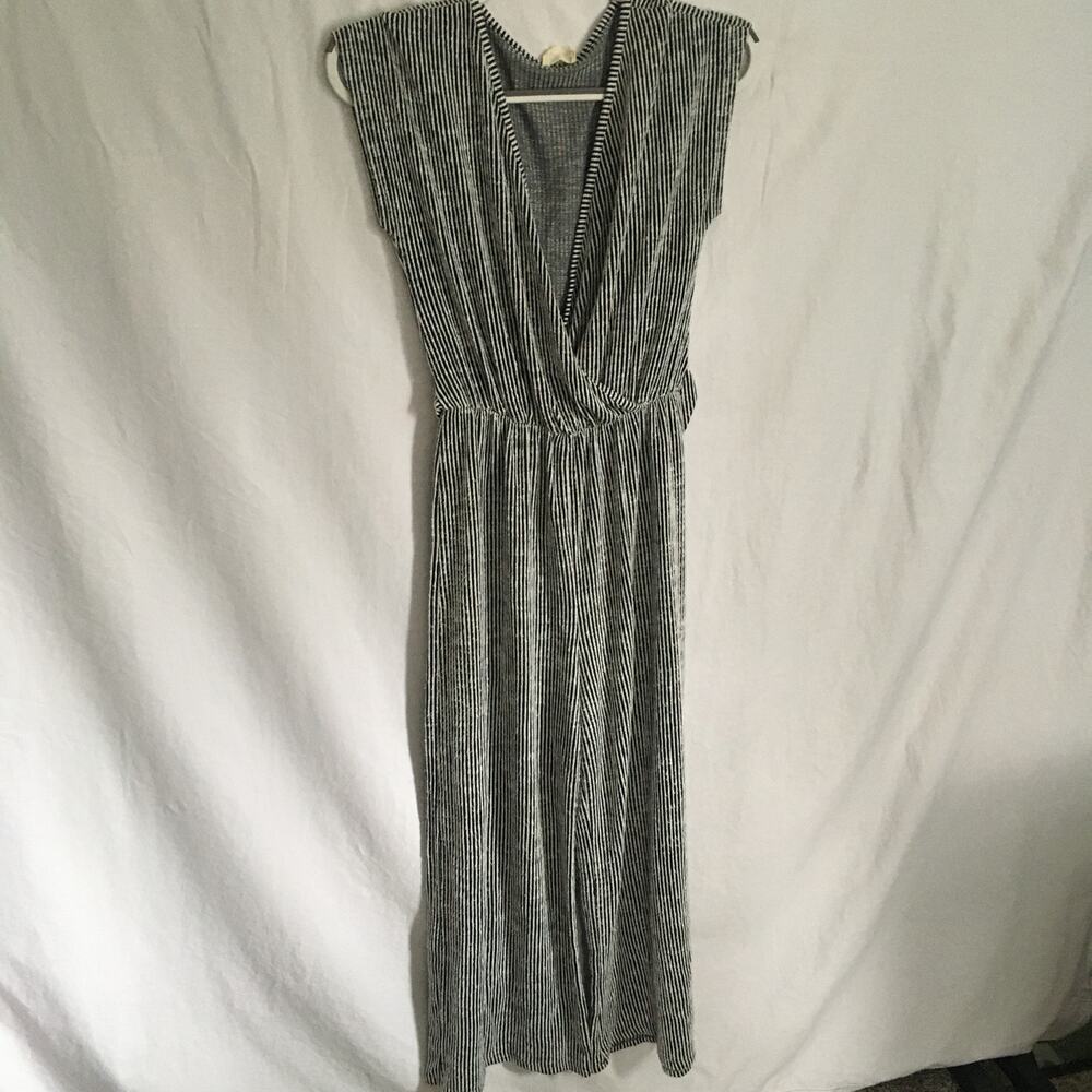 Caution to the Wind S/M Jumper Wrap Front Sleeveless Wide-Leg Belted Black/White